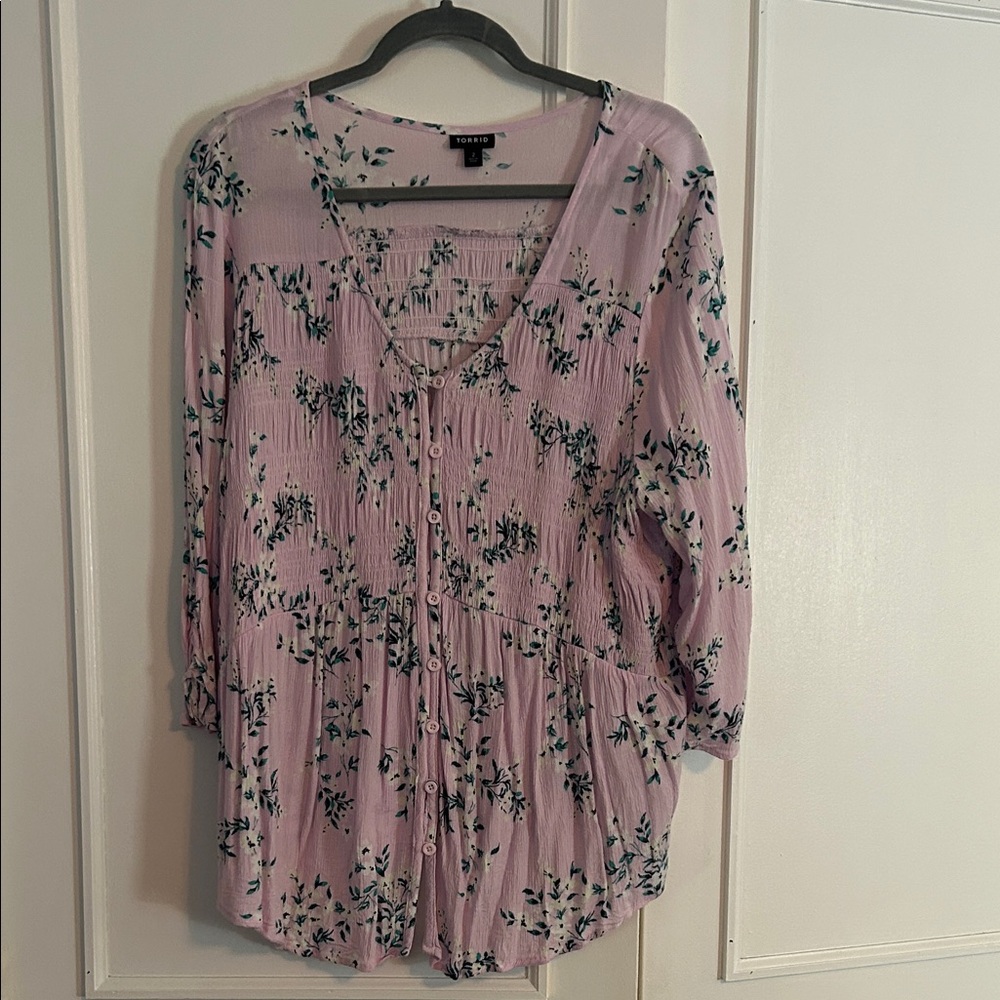 Torrid Floral Pink Button-Up Blouse